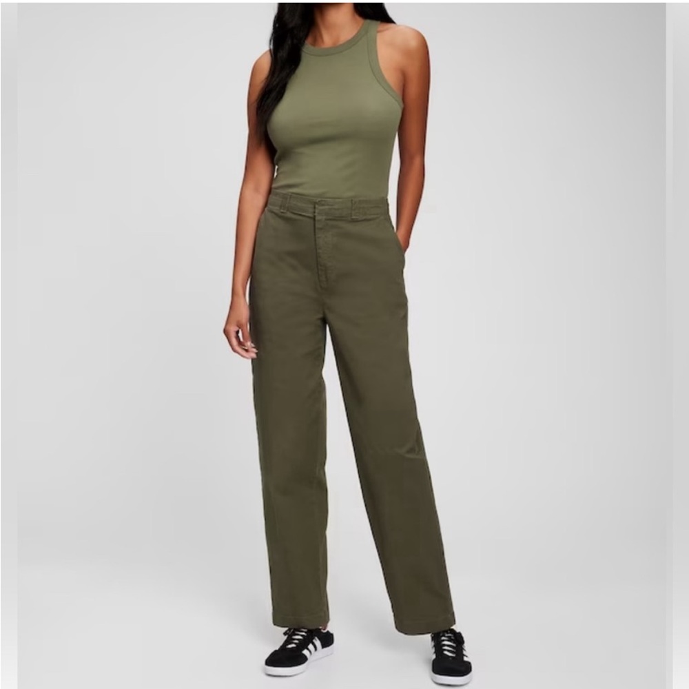 Olive Green Wide-Leg Pants